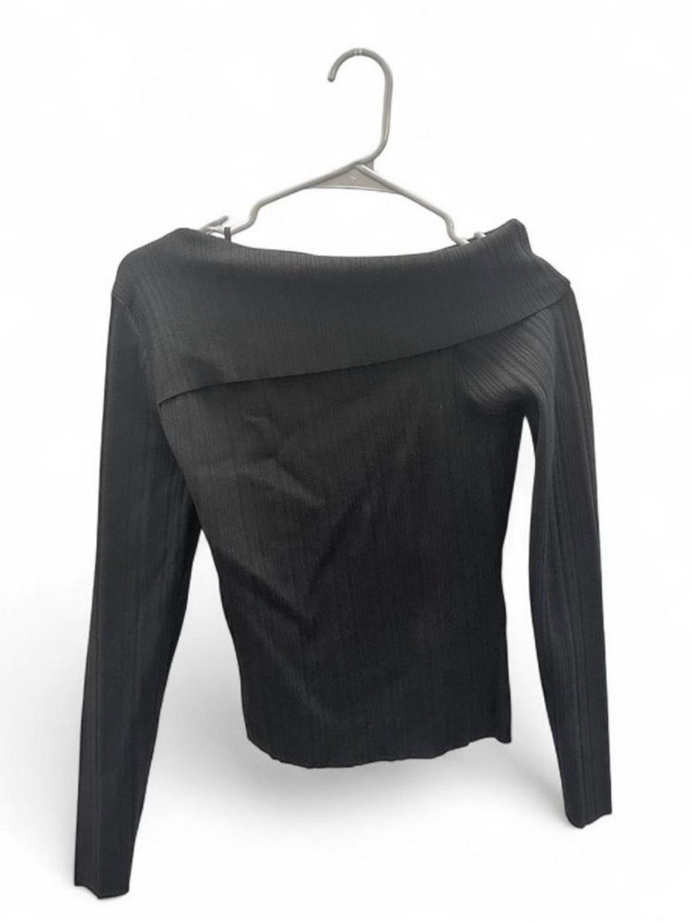 Oak+Fort Black Off-Shoulder Ribbed Long Sleeve Top - medium